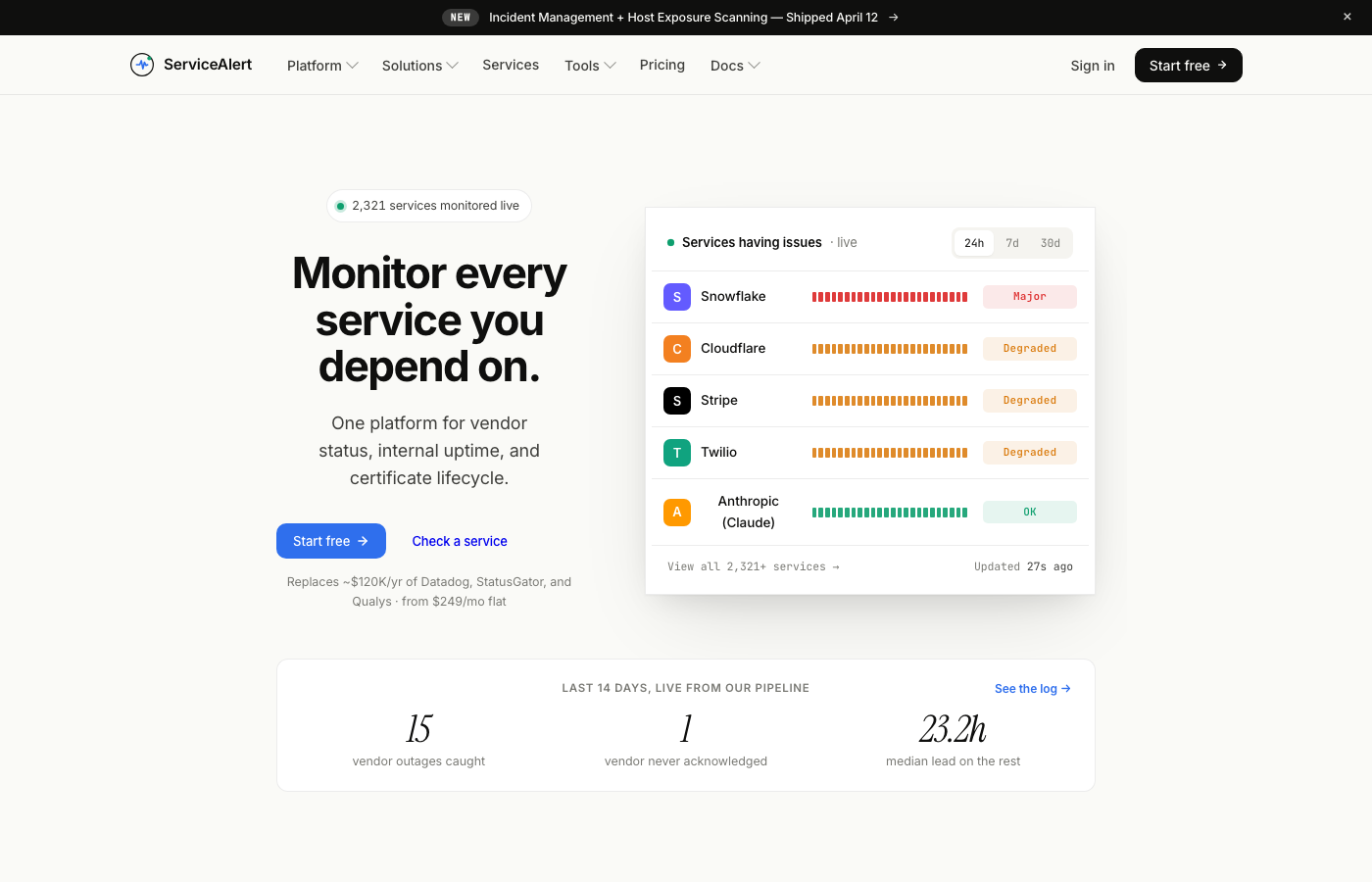ServiceAlert.ai — Real-time status monitoring dashboard